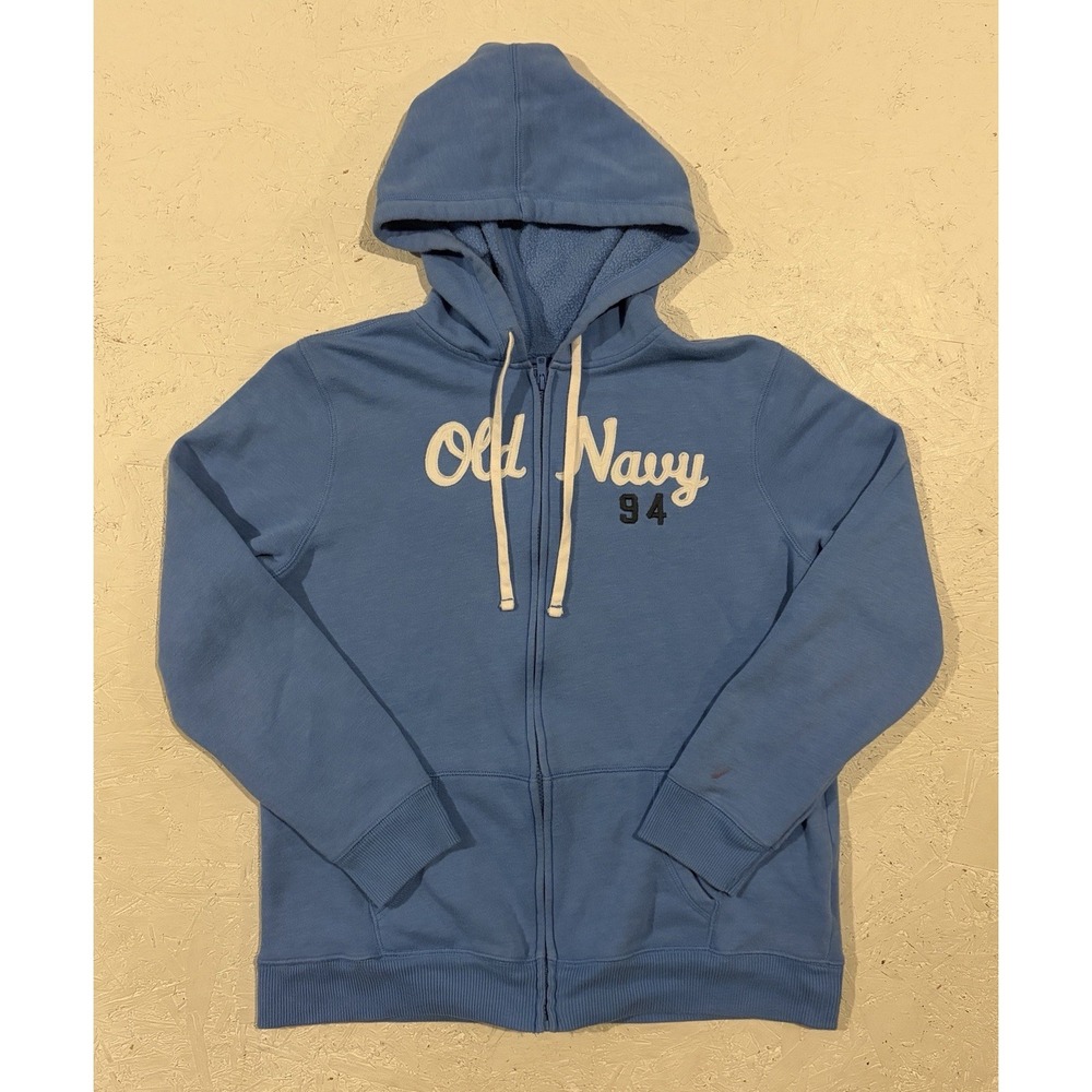 Old Navy Blue Full-Zip Women's Fleece Hoodie Jacket Size‎ Large Embroidered